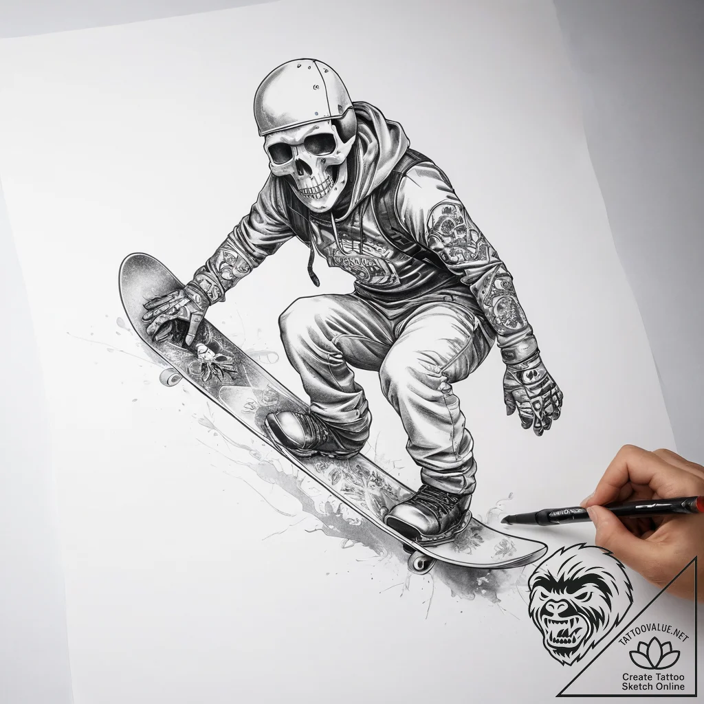 Tattoo sketch snowboarding a snowboard with a... - tattoo sketch (№1757646512_0, 12.09.2025 03:08) — tattoovalue.net