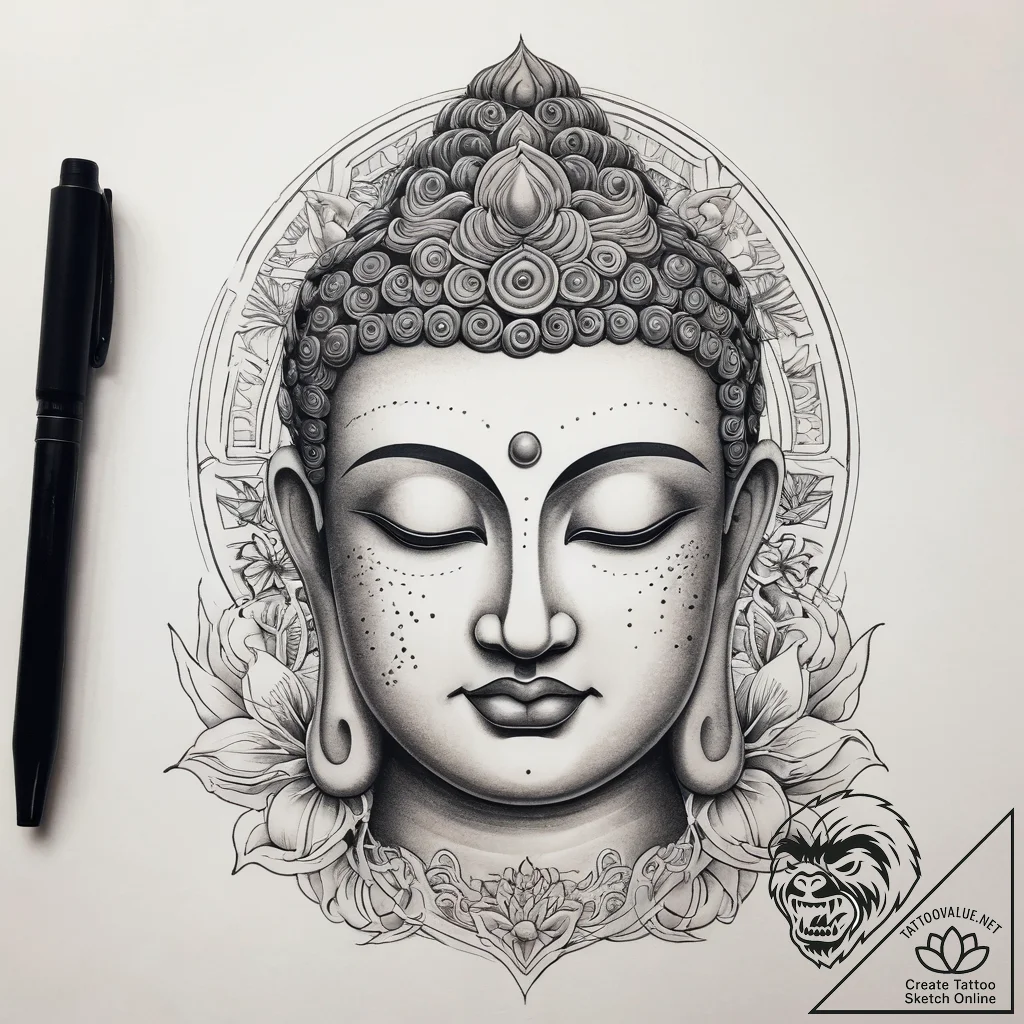Tattoo sketch buddha head, ink illustration f... - tattoo sketch (№1757647877_0, 12.09.2025 03:31) — tattoovalue.net