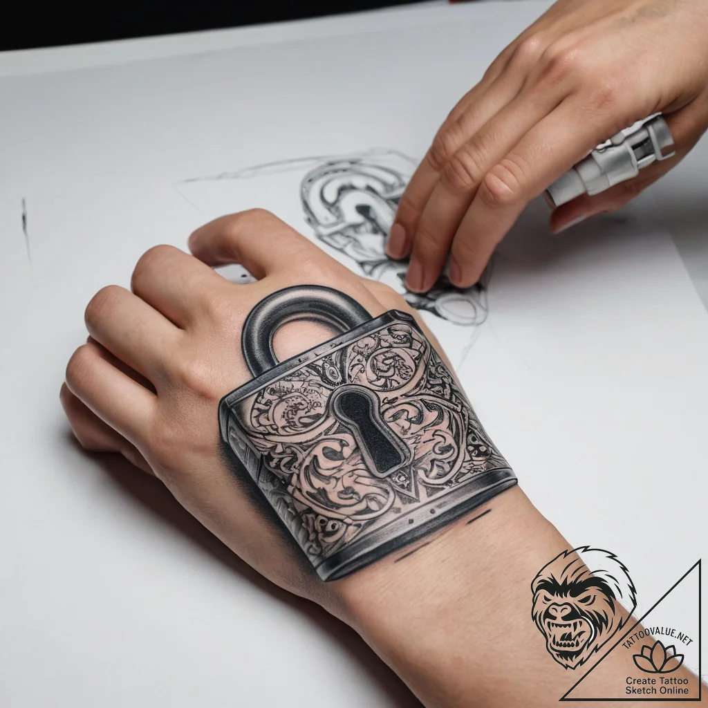 Tattoo hands with a lock - tattoo sketch (№1757651367_0, 12.09.2025 04:29) — tattoovalue.net