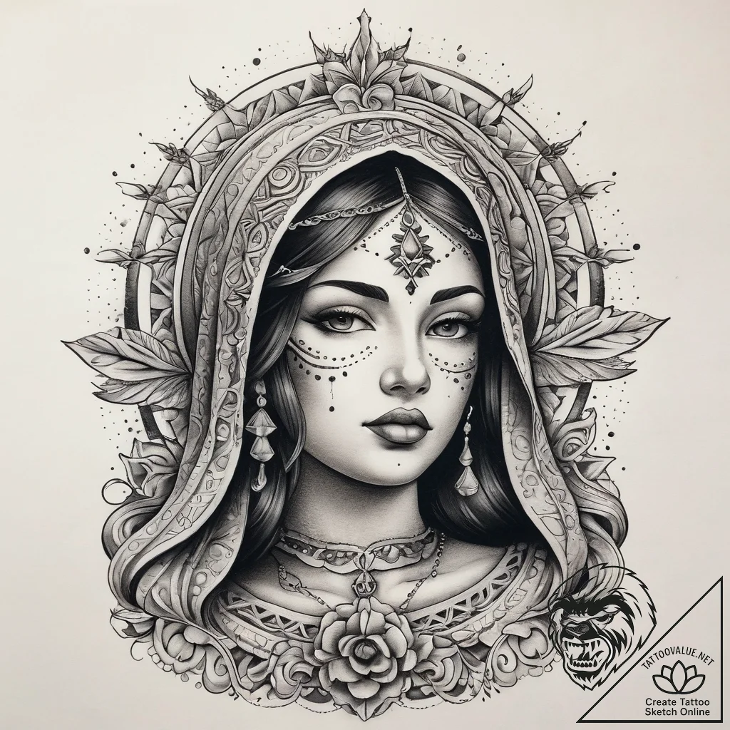 Tattoo sketch chicano дева мария, artistic ta... - tattoo sketch (№1757651950_0, 12.09.2025 04:39) — tattoovalue.net