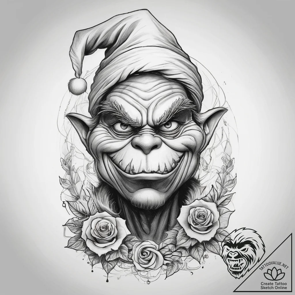 Tattoo sketch the grinch with a foot, ink ill... - tattoo sketch (№1757652536_0, 12.09.2025 04:48) — tattoovalue.net
