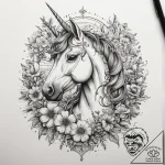 Tattoo sketch unicorn with flowers, tattoo li… – tattoo sketch (№1757653319_0, 12.09.2025 05:01) — tattoovalue.net