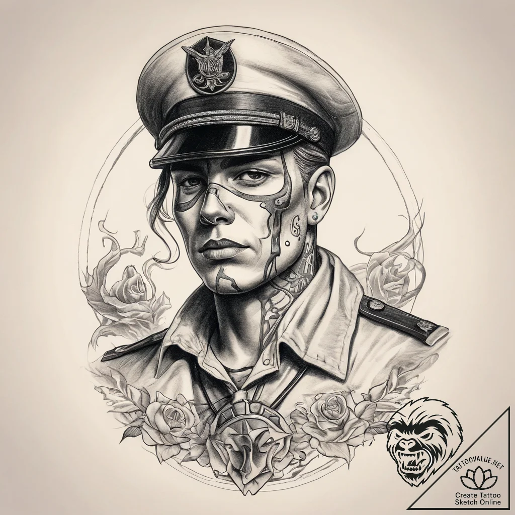Tattoo sketch soldier with a ghost, tattoo dr... - tattoo sketch (№1757655081_0, 12.09.2025 05:31) — tattoovalue.net