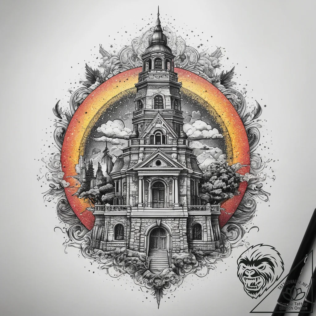 Tattoo sketch historical landmark with a quot... - tattoo sketch (№1757655858_0, 12.09.2025 05:44) — tattoovalue.net