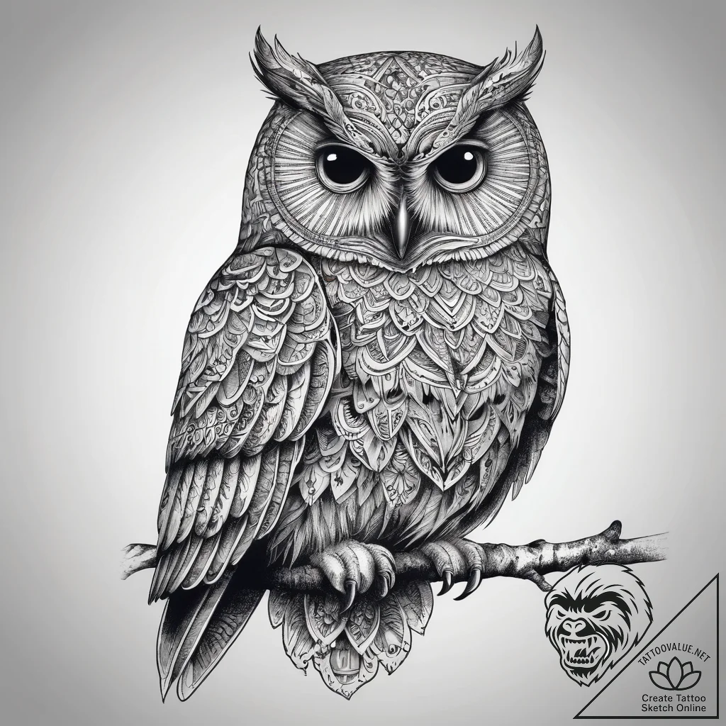 Tattoo sketch blackwork силуэт совы, tattoo d... - tattoo sketch (№1757661504_0, 12.09.2025 07:18) — tattoovalue.net