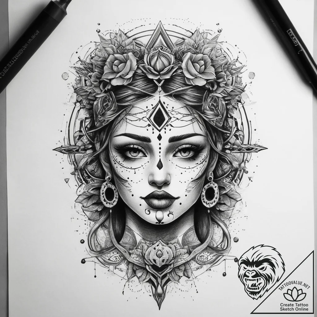 Tattoo sketch sacred character, tattoo flash... - tattoo sketch (№1757661700_0, 12.09.2025 07:21) — tattoovalue.net