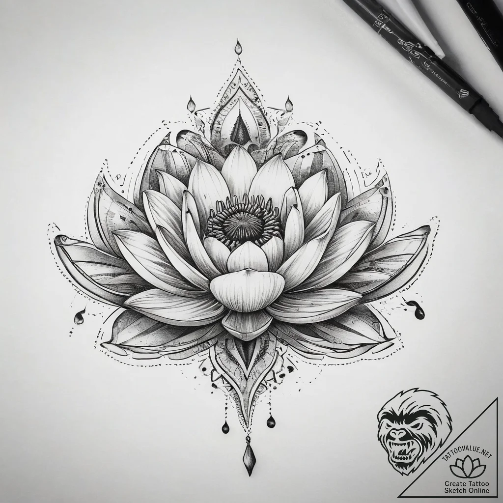 Tattoo sketch egyptian lotus, artistic tattoo... - tattoo sketch (№1757662090_0, 12.09.2025 07:28) — tattoovalue.net