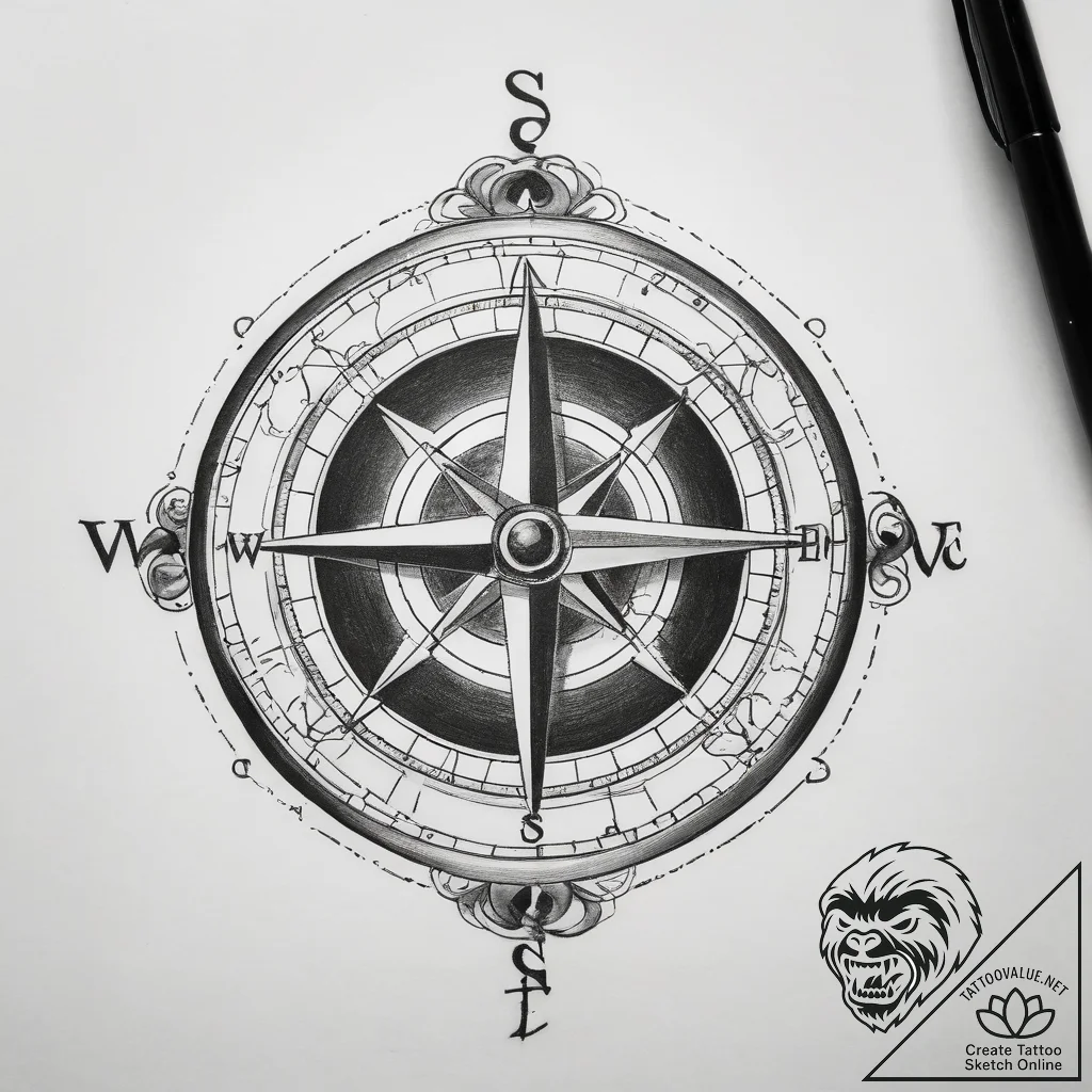 Tattoo sketch compass - tattoo sketch (№1757662285_0, 12.09.2025 07:31) — tattoovalue.net