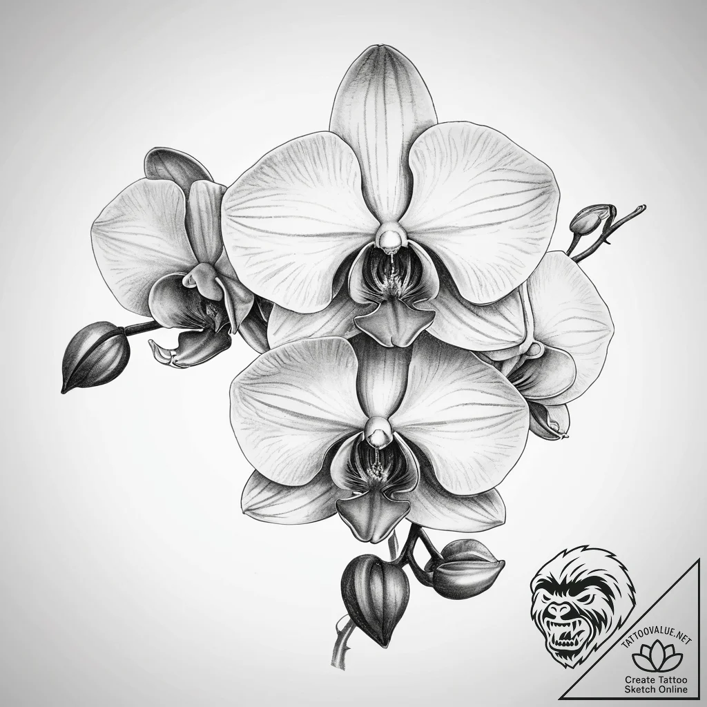 Tattoo sketch orchid - tattoo sketch (№1757662675_0, 12.09.2025 07:37) — tattoovalue.net