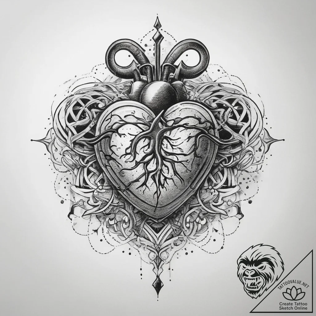 Tattoo sketch heartbeat with a heart, ink ill... - tattoo sketch (№1757664237_0, 12.09.2025 08:03) — tattoovalue.net
