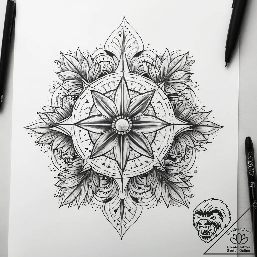Tattoo sketch cosmos, tattoo flash sheet desi... - tattoo sketch (№1757665017_0, 12.09.2025 08:16) — tattoovalue.net
