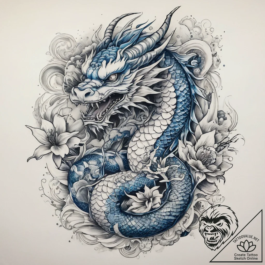 Tattoo sketch blue, ink illustration for tatt... - tattoo sketch (№1757668720_0, 12.09.2025 09:18) — tattoovalue.net