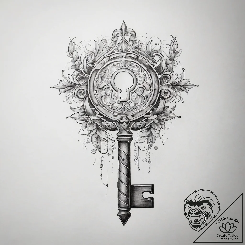 Tattoo sketch glowing key - tattoo sketch (№1757669889_0, 12.09.2025 09:38) — tattoovalue.net