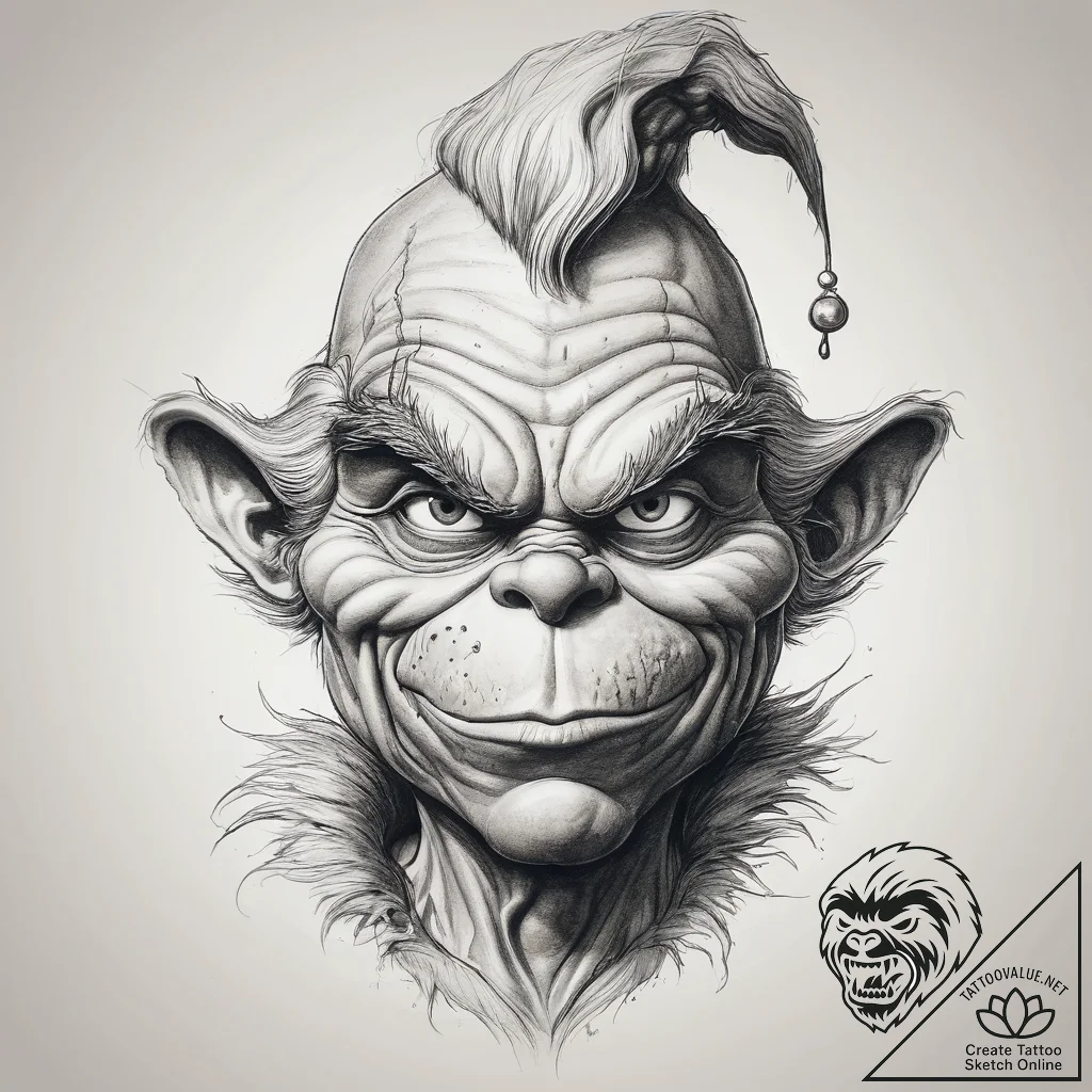 Tattoo sketch the grinch with a face, tattoo... - tattoo sketch (№1757670668_0, 12.09.2025 09:51) — tattoovalue.net