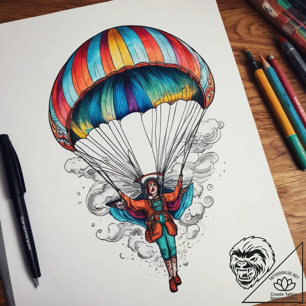 Tattoo sketch paragliding a person with a par... - tattoo sketch (№1757671058_0, 12.09.2025 09:57) — tattoovalue.net