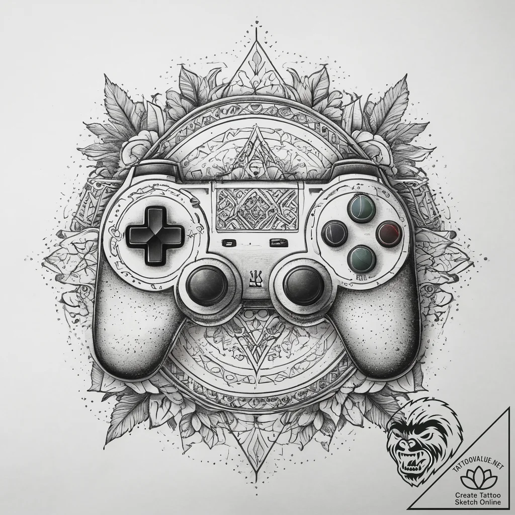 Tattoo sketch gamer retro gaming console, tat... - tattoo sketch (№1757671253_0, 12.09.2025 10:00) — tattoovalue.net