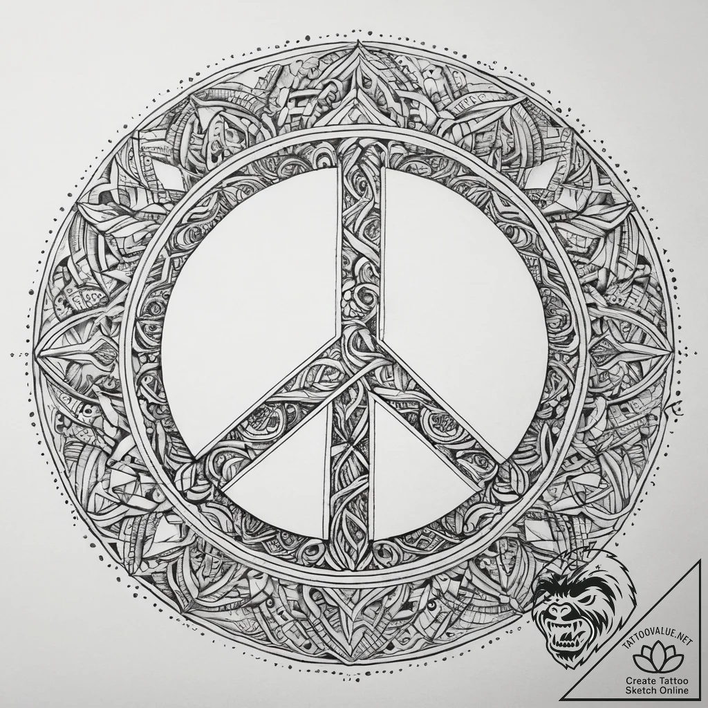 Tattoo sketch hippie movement with a peace si... - tattoo sketch (№1757673201_0, 12.09.2025 10:33) — tattoovalue.net