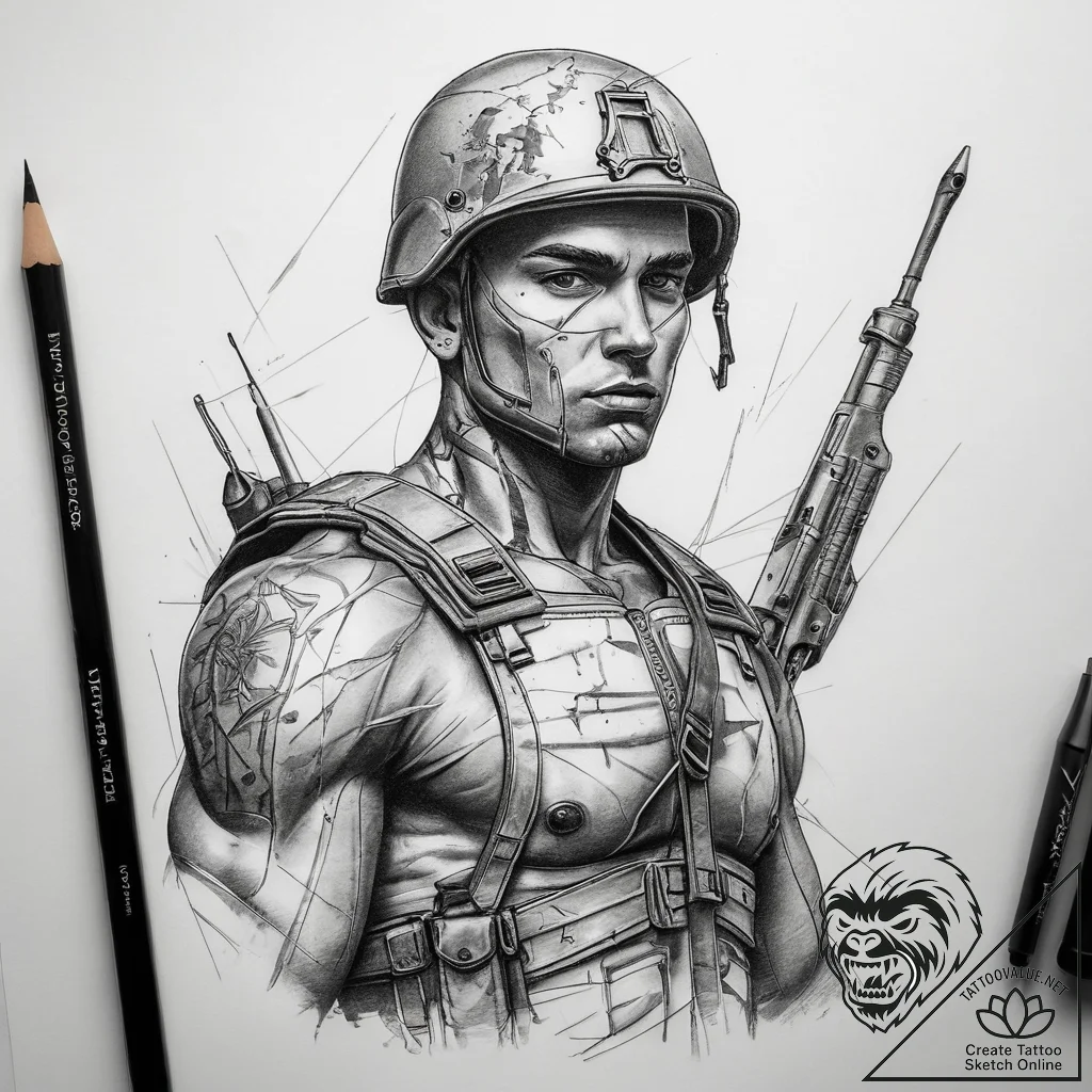 Tattoo sketch soldier with a needle, ink illu... - tattoo sketch (№1757673786_0, 12.09.2025 10:43) — tattoovalue.net