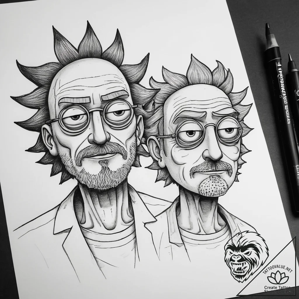 Tattoo sketch rick and morty duo portrait, ta... - tattoo sketch (№1757673981_0, 12.09.2025 10:46) — tattoovalue.net