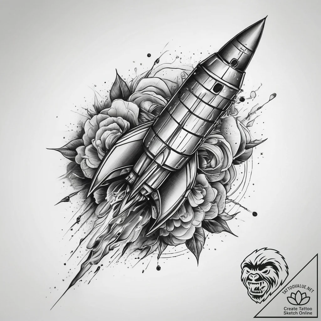 Tattoo sketch rocket, tattoo line art, black... - tattoo sketch (№1757675150_0, 12.09.2025 11:05) — tattoovalue.net