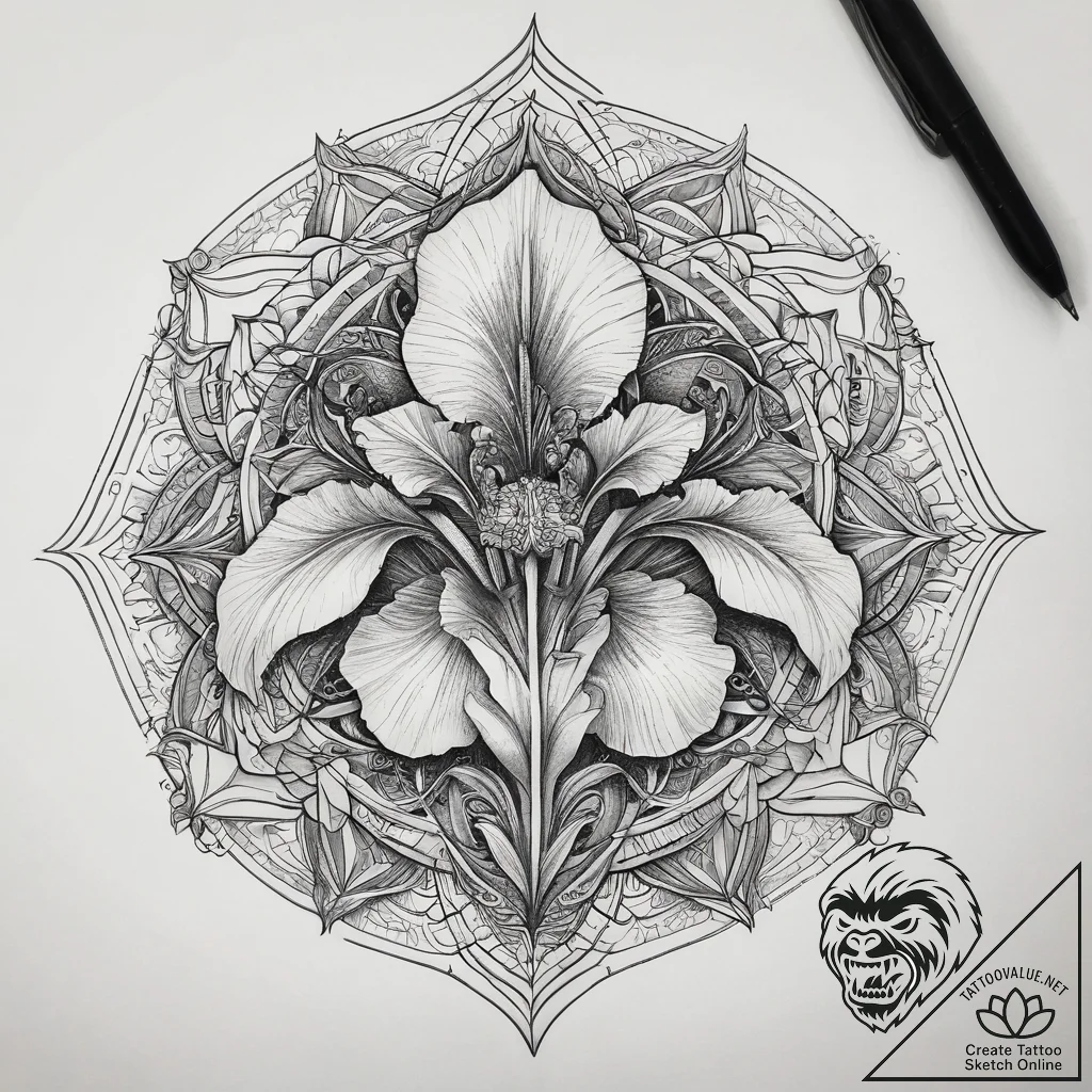 Tattoo sketch bearded iris, ink illustration... - tattoo sketch (№1757675345_0, 12.09.2025 11:09) — tattoovalue.net