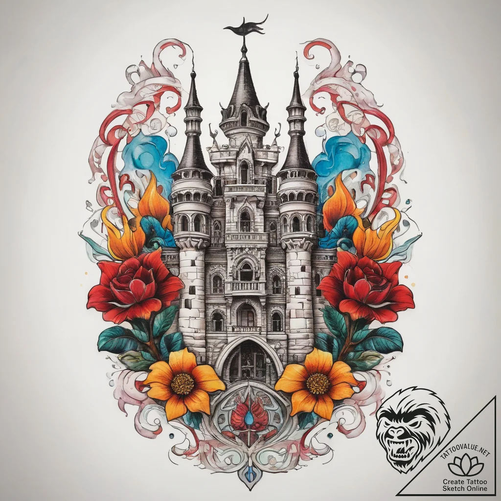 Tattoo sketch castle, tattoo flash sheet desi... - tattoo sketch (№1757676512_0, 12.09.2025 11:28) — tattoovalue.net