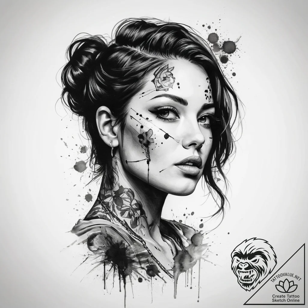 Tattoo sketch trash polka портрет - tattoo sketch (№1757677097_0, 12.09.2025 11:38) — tattoovalue.net