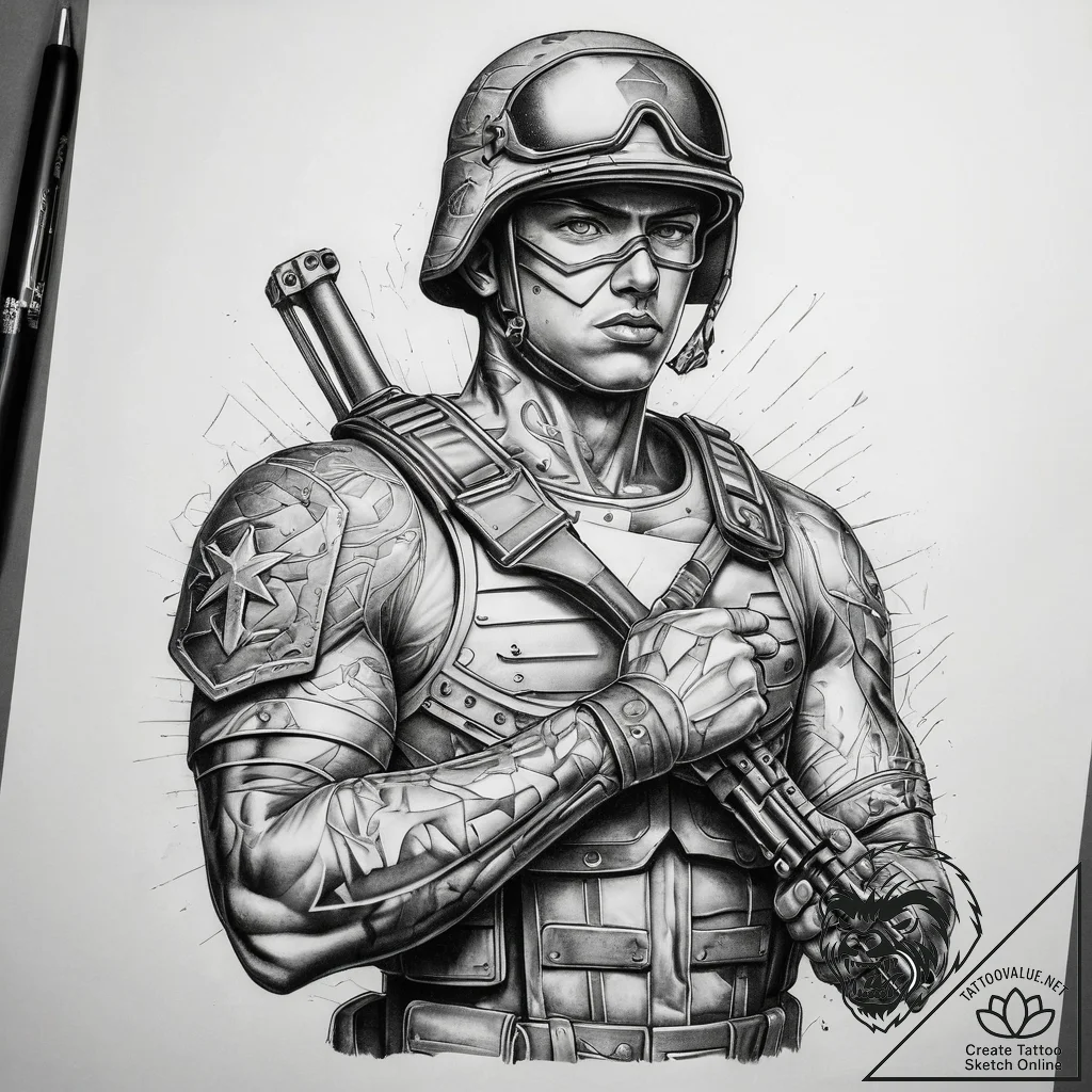 Tattoo sketch soldier with a letter, artistic... - tattoo sketch (№1757677873_0, 12.09.2025 11:51) — tattoovalue.net