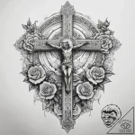 Tattoo sketch crucifix and scroll, tattoo fla… – tattoo sketch (№1757679235_0, 12.09.2025 12:13) — tattoovalue.net