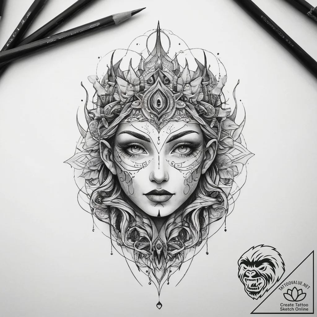 Tattoo sketch mystical land, concept art for... - tattoo sketch (№1757681378_0, 12.09.2025 12:49) — tattoovalue.net