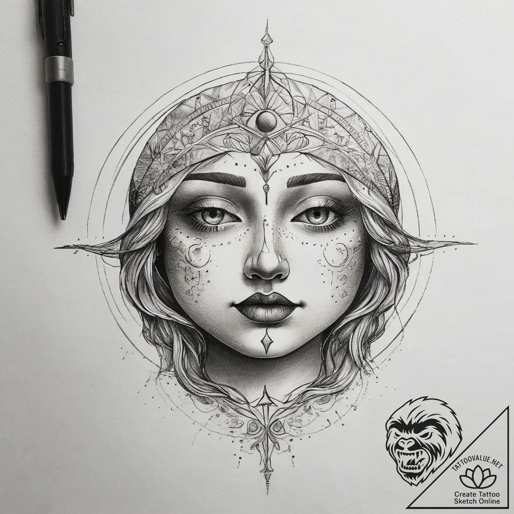 Tattoo sketch moon with a face, tattoo drawin... - tattoo sketch (№1757683143_0, 12.09.2025 13:19) — tattoovalue.net