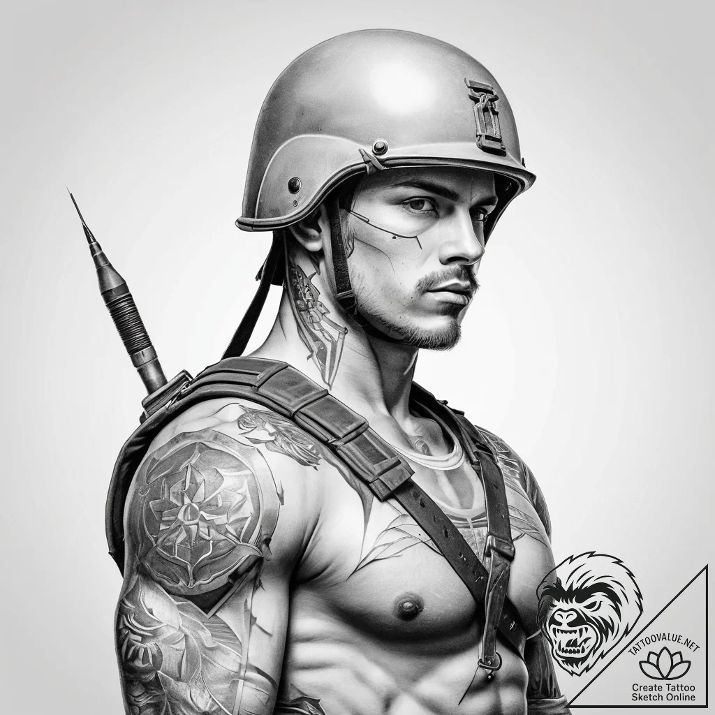 Tattoo sketch soldier with a needle, ink illu... - tattoo sketch (№1757683535_0, 12.09.2025 13:25) — tattoovalue.net