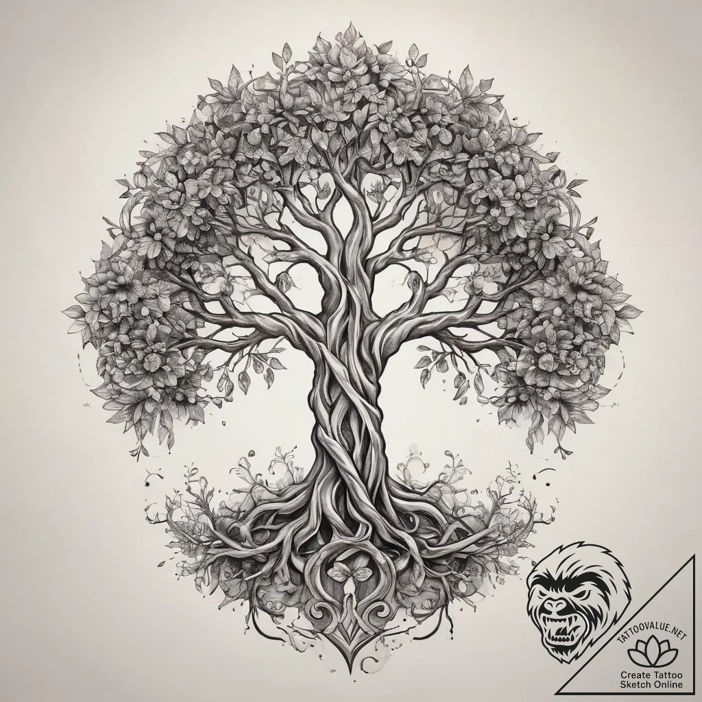 Tattoo sketch blessed tree, ink illustration... - tattoo sketch (№1757684762_0, 12.09.2025 13:46) — tattoovalue.net
