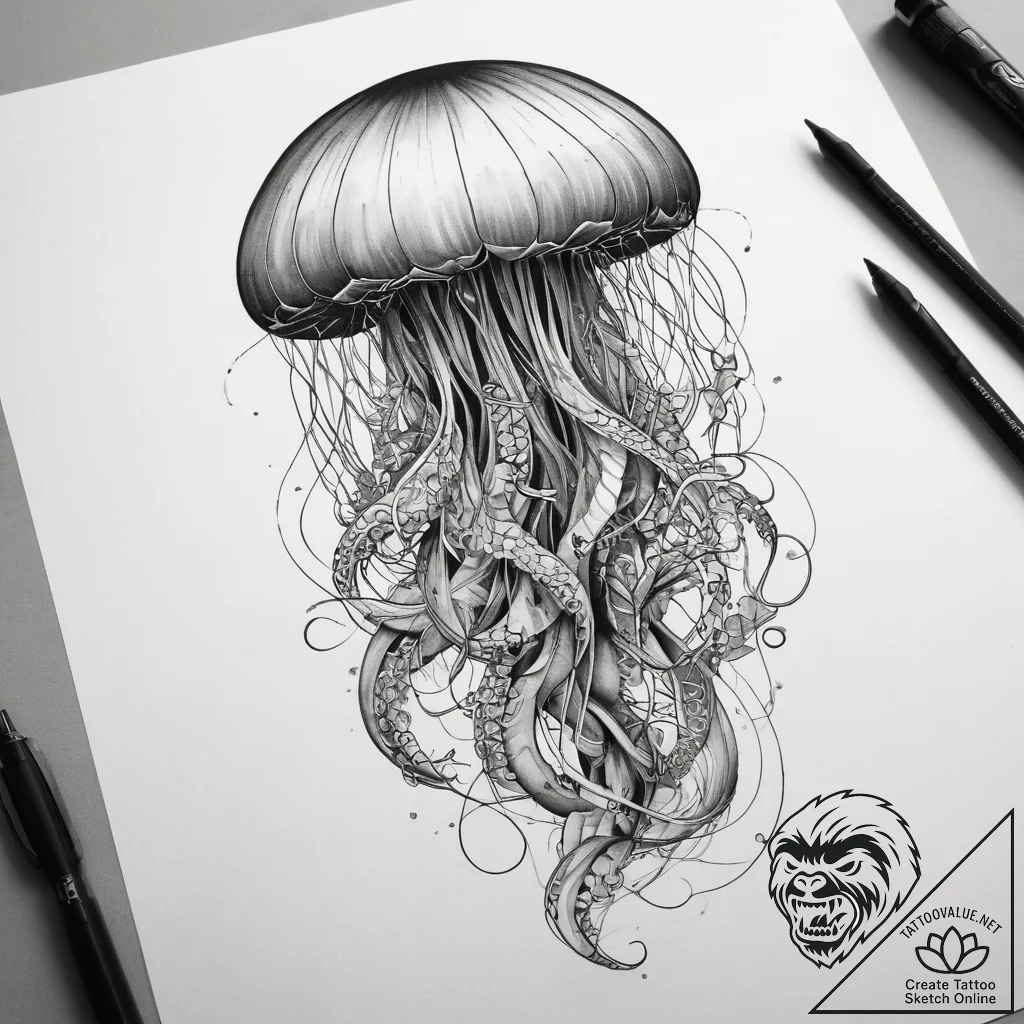 Tattoo sketch jellyfish tattoo, ink illustrat... - tattoo sketch (№1757685163_0, 12.09.2025 13:52) — tattoovalue.net