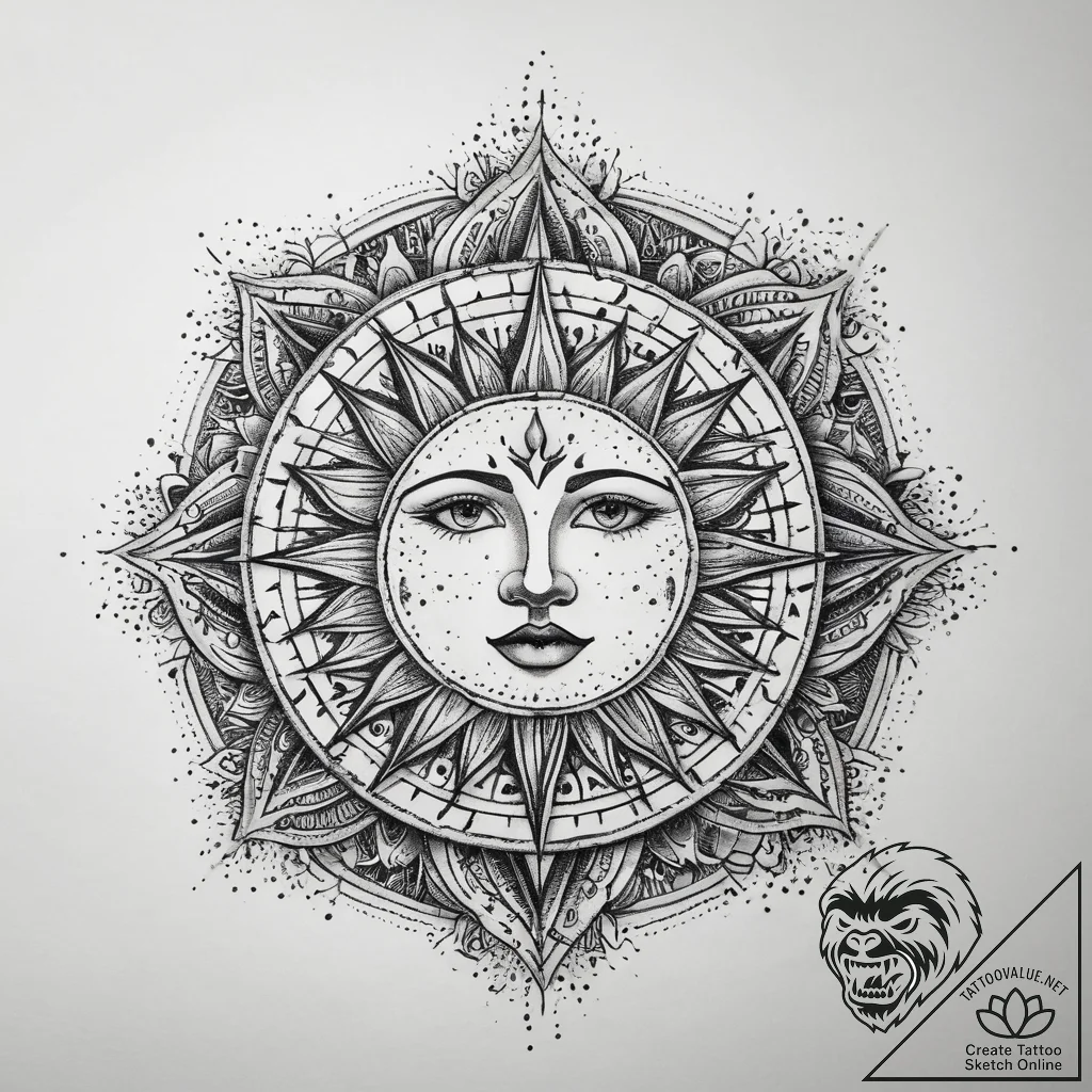 Tattoo sketch sun tattoo, concept art for tat... - tattoo sketch (№1757685818_0, 12.09.2025 14:03) — tattoovalue.net
