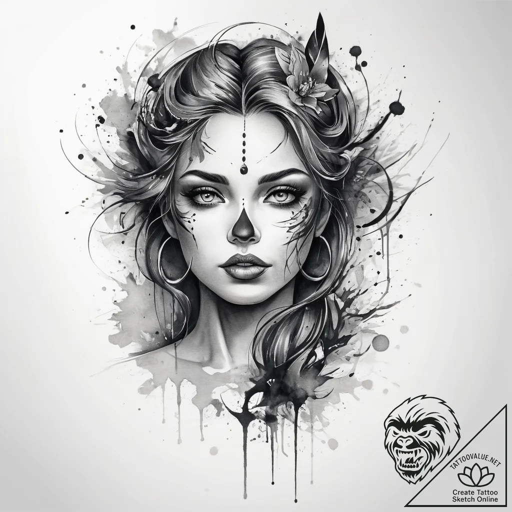 Tattoo sketch spirit, tattoo line art, on a c... - tattoo sketch (№1757688561_0, 12.09.2025 14:49) — tattoovalue.net