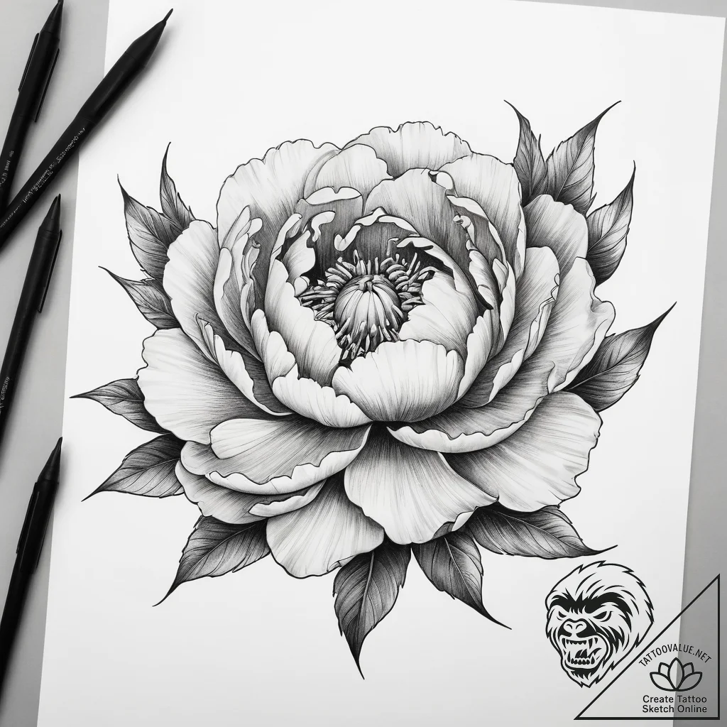 Tattoo sketch peony - tattoo sketch (№1757689926_0, 12.09.2025 15:12) — tattoovalue.net