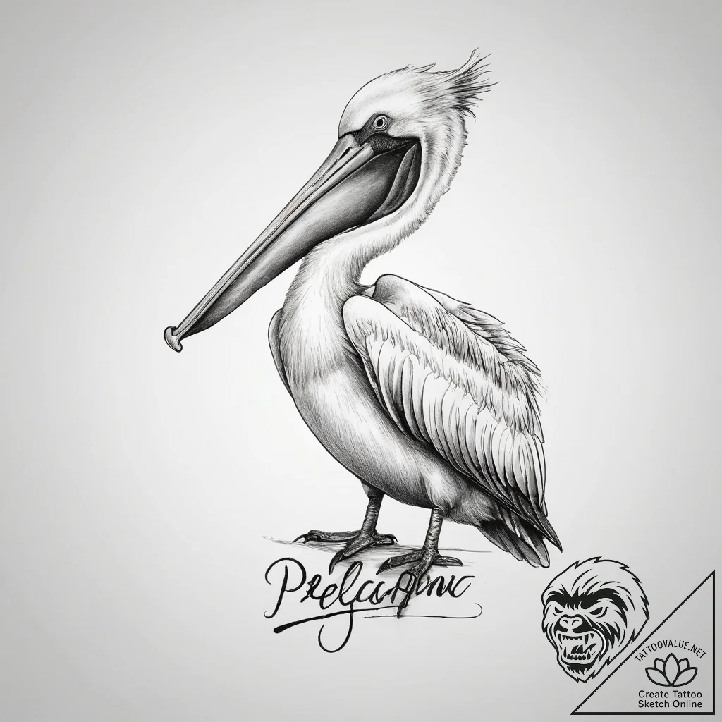 Tattoo sketch puns a pelican that says "i'm a... - tattoo sketch (№1757690508_0, 12.09.2025 15:21) — tattoovalue.net