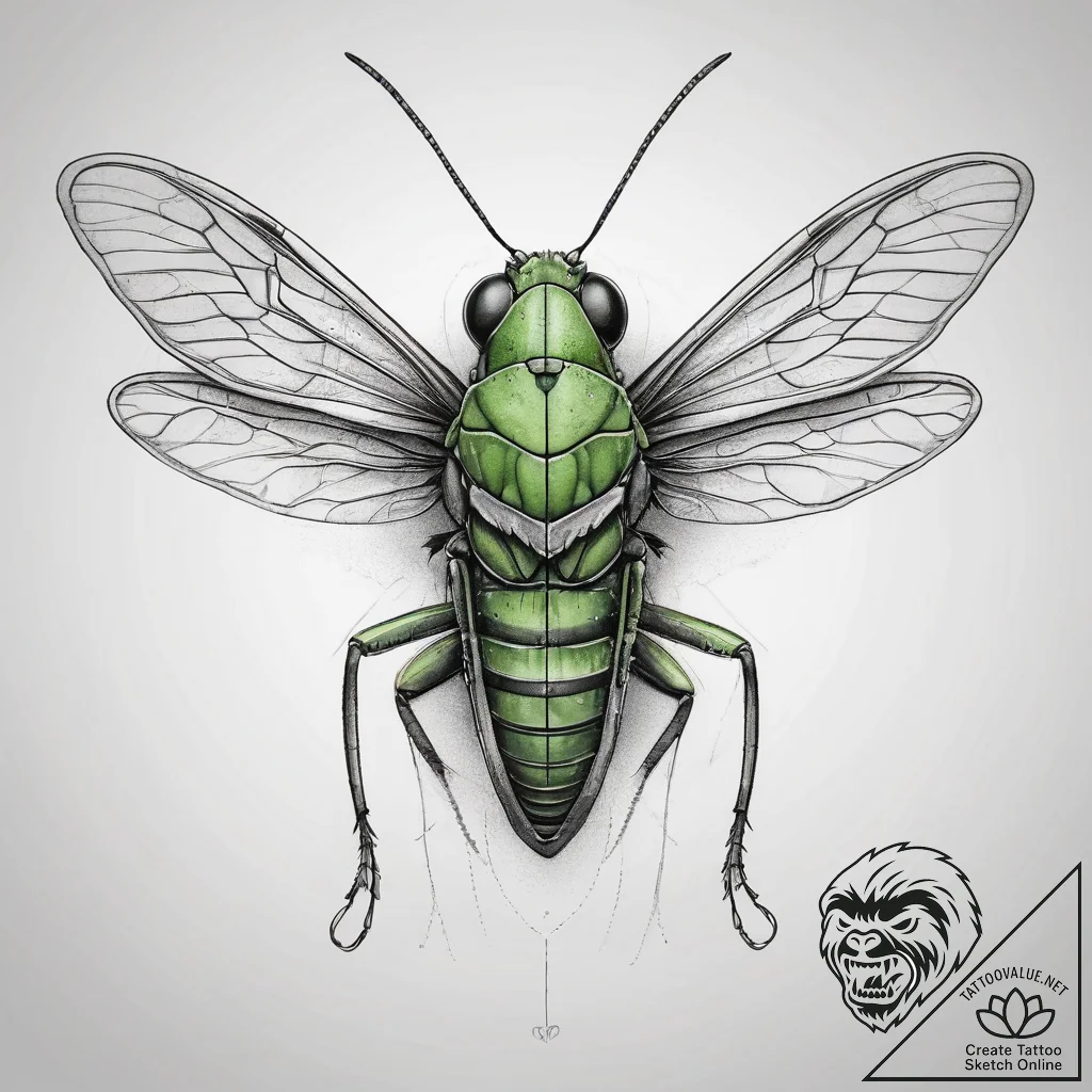 Tattoo sketch european common green grasshopp... - tattoo sketch (№1757690900_0, 12.09.2025 15:28) — tattoovalue.net