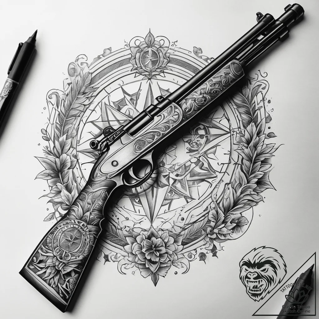 Tattoo sketch hunting a rifle, tattoo line ar... - tattoo sketch (№1757693045_0, 12.09.2025 16:04) — tattoovalue.net