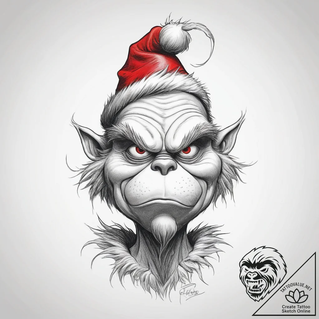 Tattoo sketch the grinch with a tail, tattoo... - tattoo sketch (№1757693240_0, 12.09.2025 16:07) — tattoovalue.net