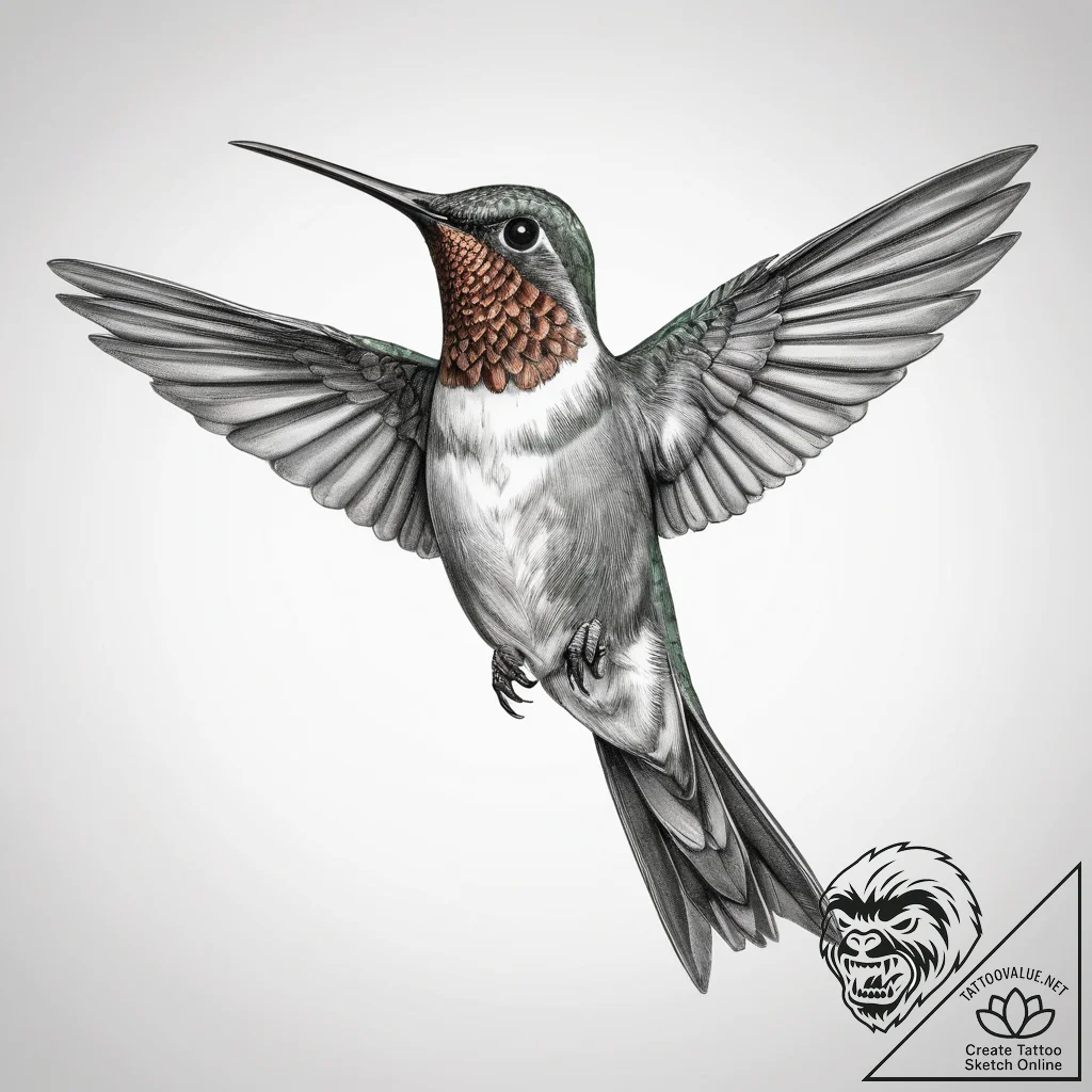 Tattoo sketch buff-bellied hummingbird - tattoo sketch (№1757694216_0, 12.09.2025 16:23) — tattoovalue.net