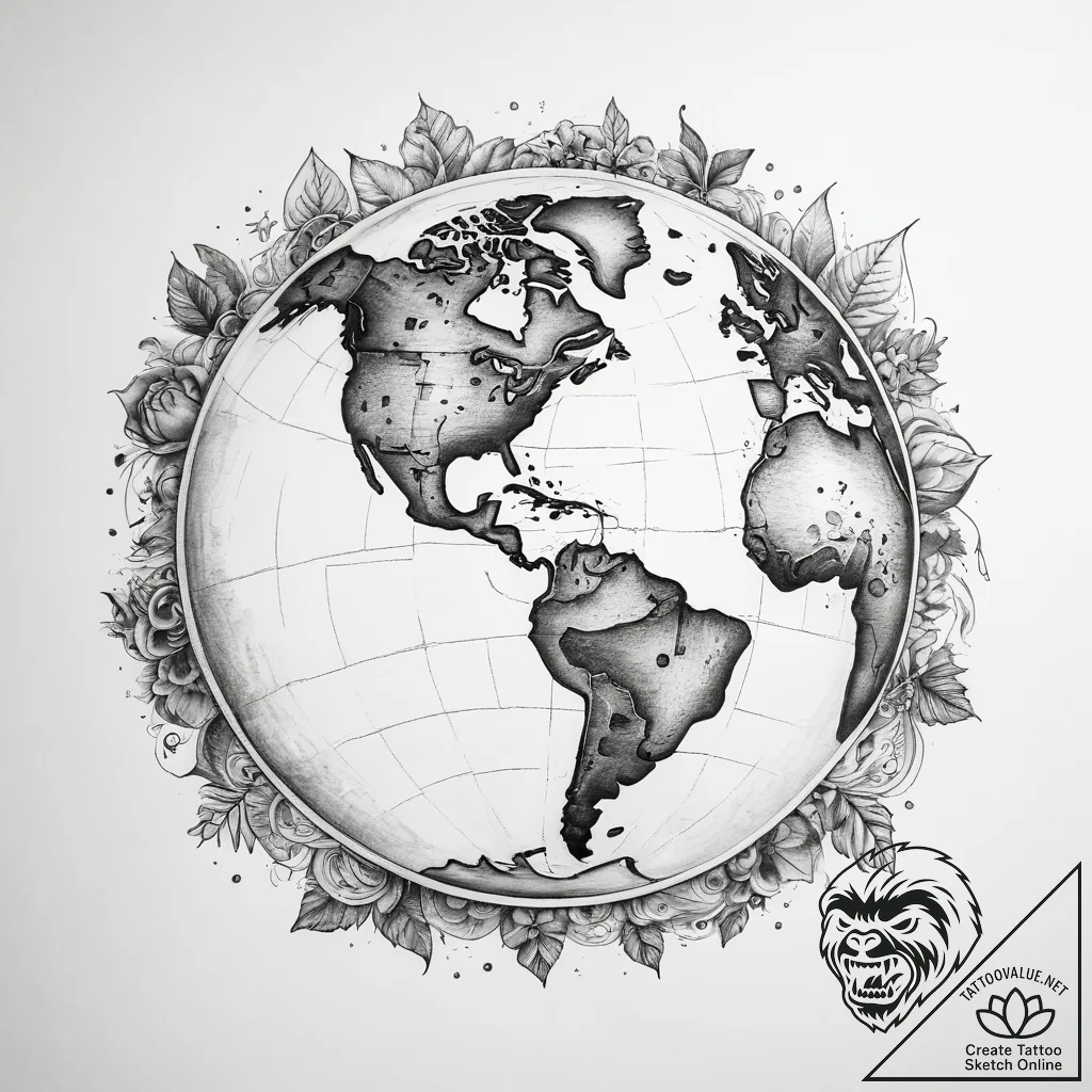 Tattoo sketch earth - tattoo sketch (№1757695186_0, 12.09.2025 16:39) — tattoovalue.net