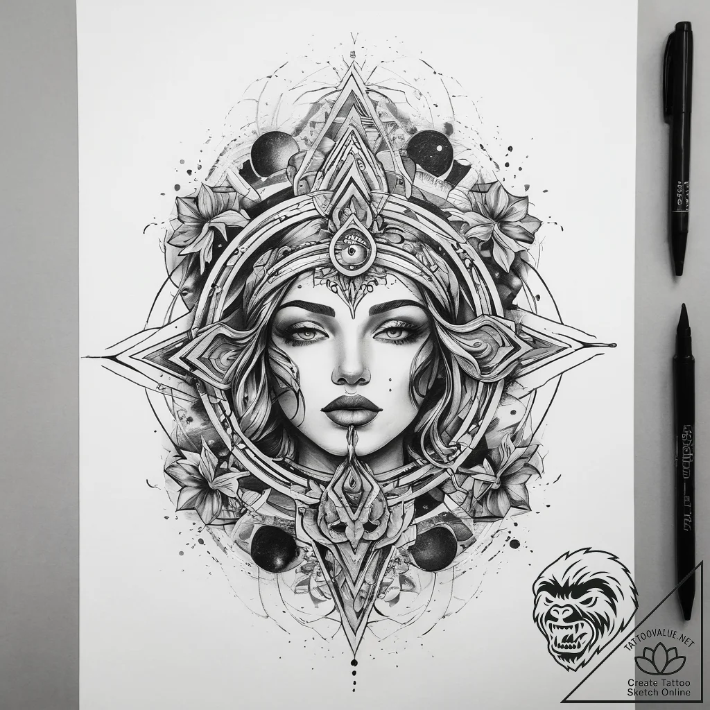 Tattoo sketch cosmic origin, concept art for... - tattoo sketch (№1757697720_0, 12.09.2025 17:22) — tattoovalue.net