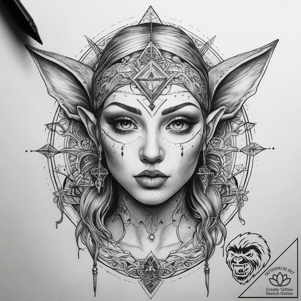 Tattoo sketch elf, artistic tattoo sketch, de... - tattoo sketch (№1757698116_0, 12.09.2025 17:28) — tattoovalue.net