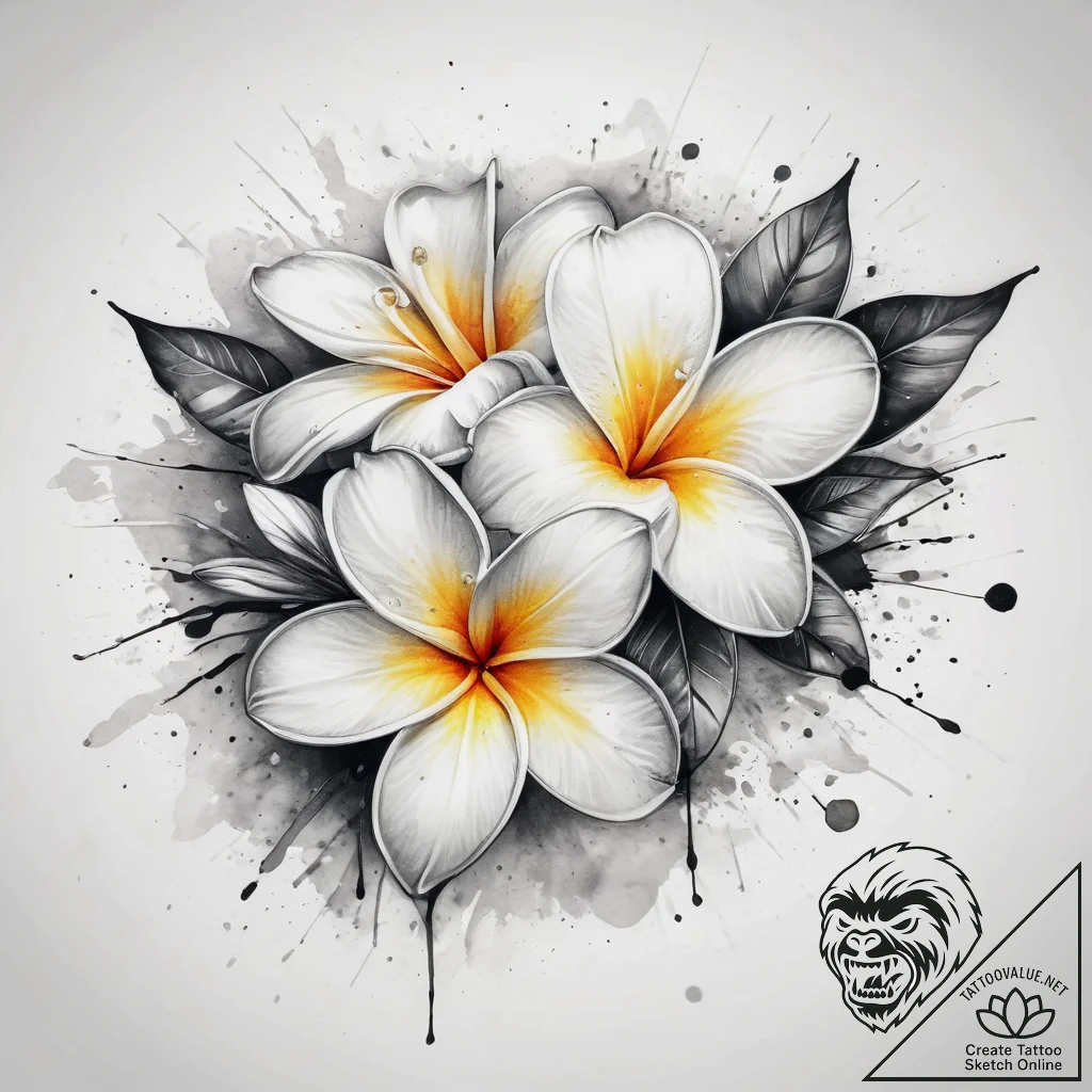 Tattoo sketch plumeria flower, concept art fo... - tattoo sketch (№1757700465_0, 12.09.2025 18:07) — tattoovalue.net