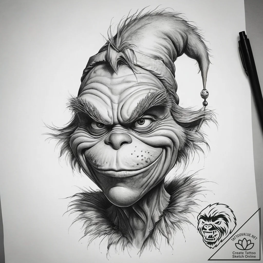 Tattoo sketch the grinch with a tail, tattoo... - tattoo sketch (№1757704012_0, 12.09.2025 19:06) — tattoovalue.net