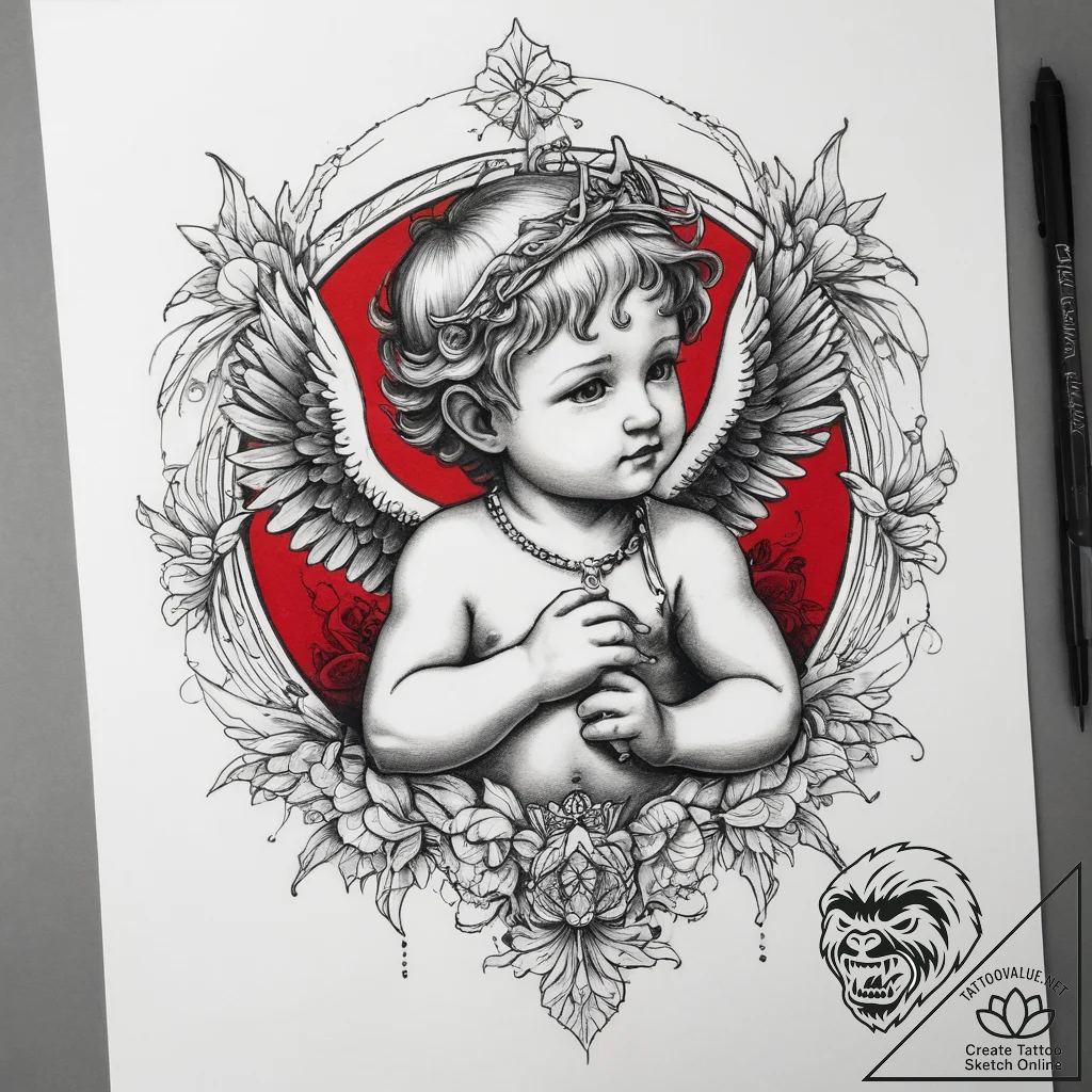 Tattoo sketch cherub angel, tattoo sketch des... - tattoo sketch (№1757705397_0, 12.09.2025 19:29) — tattoovalue.net
