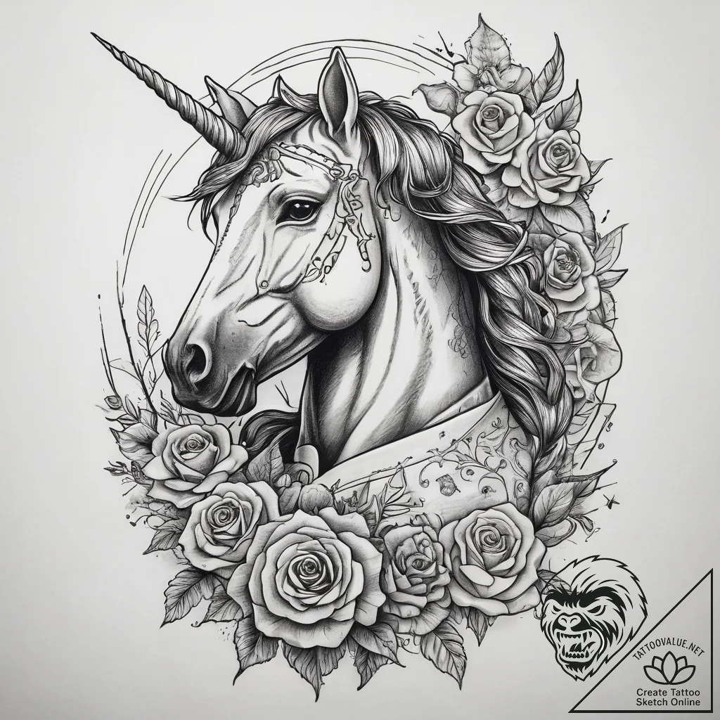 Tattoo sketch soldier with a unicorn, artisti... - tattoo sketch (№1757705593_0, 12.09.2025 19:33) — tattoovalue.net
