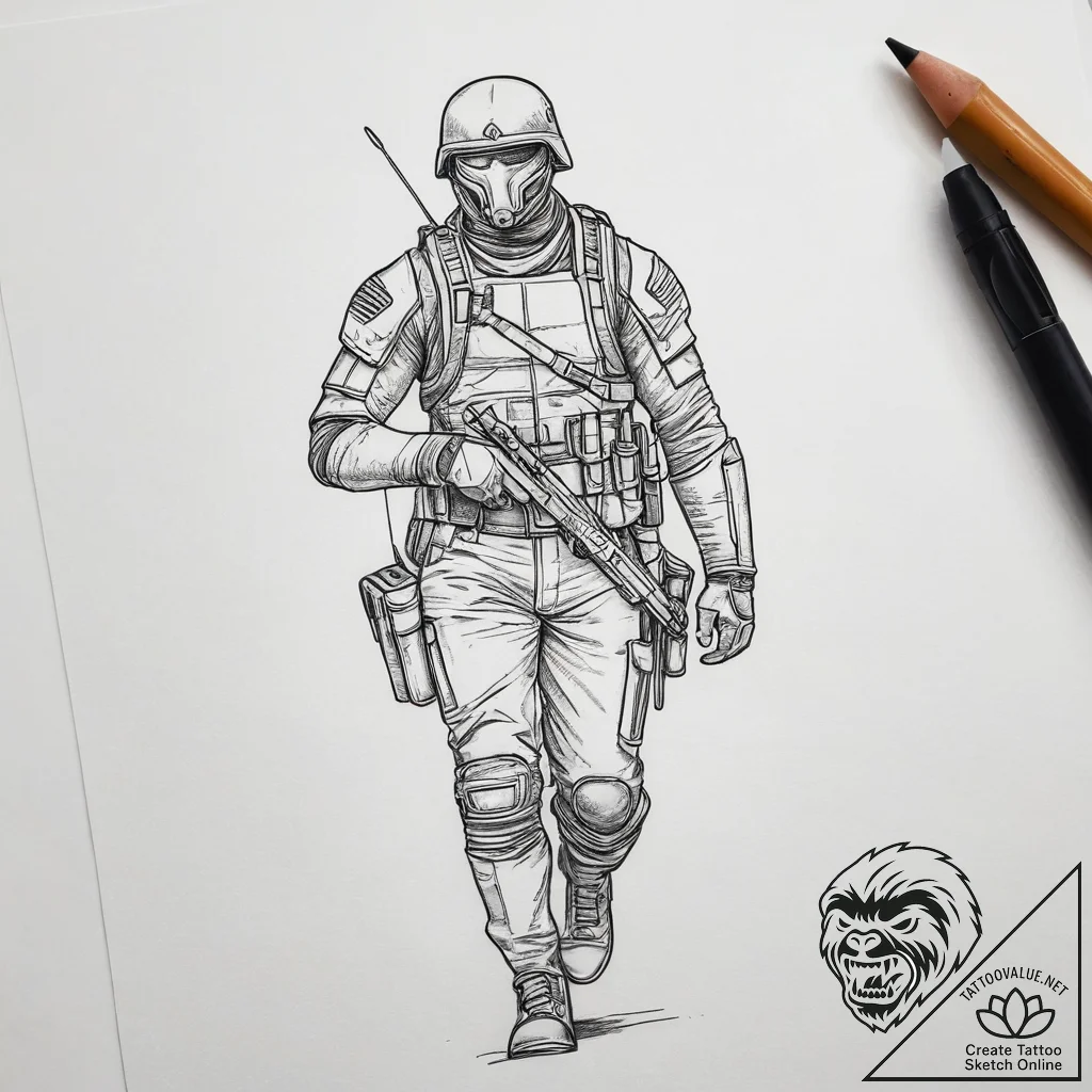 Tattoo sketch soldier with a thread, artistic... - tattoo sketch (№1757707361_0, 12.09.2025 20:02) — tattoovalue.net